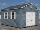 12x16 Peak Style Storage Shed with vinyl siding and fiberglass double doors